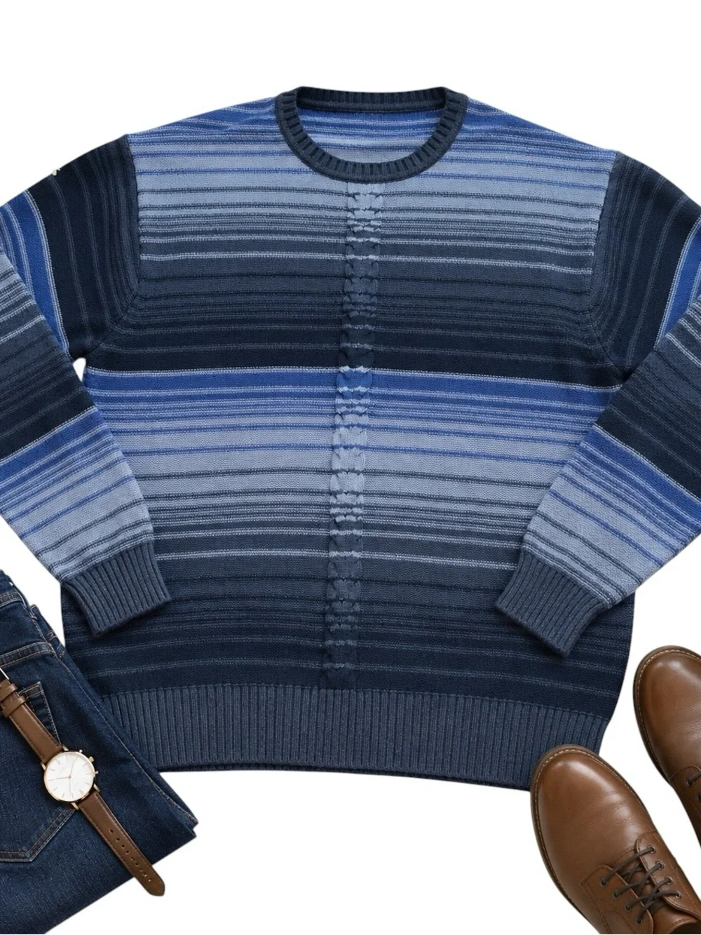Dockers 100% Cotton Blue Striped Crewneck Sweater Men’s XL Classic Knit Top EUC